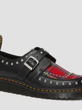 Dr.Martens Ramsey Monk Black + Red Stewart Smooth Tartan Monk Shoes